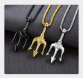 Neptune Trident Pendant Necklace in Stainless Steel