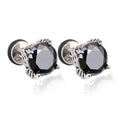 Retro Round Black /Clear CZ Stud Earrings