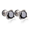 Retro Round Black /Clear CZ Stud Earrings