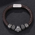 Brown Leather Bracelet Lion head