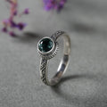 Sterling Silver Rings Vintage Flower Carved Inlaid Natural Green Crystal