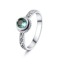 Sterling Silver Rings Vintage Flower Carved Inlaid Natural Green Crystal