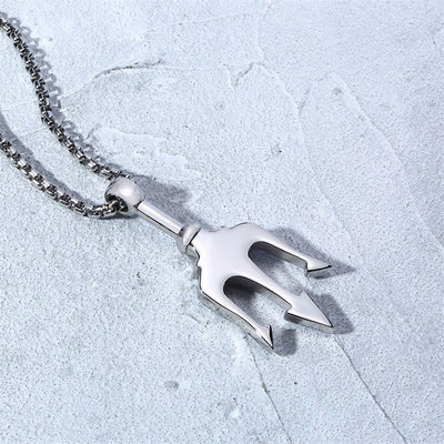 Neptune Trident Pendant Necklace in Stainless Steel